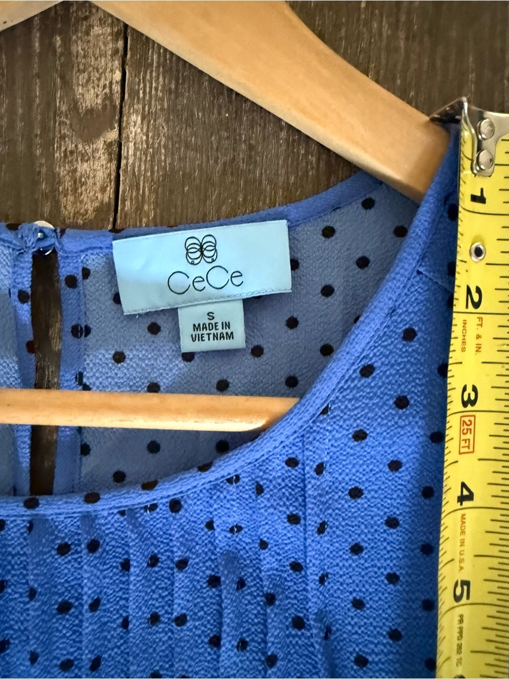 CeCe Royal Blue Polka Dot Pintuck Ruffle Blouse - Picture 4 of 8